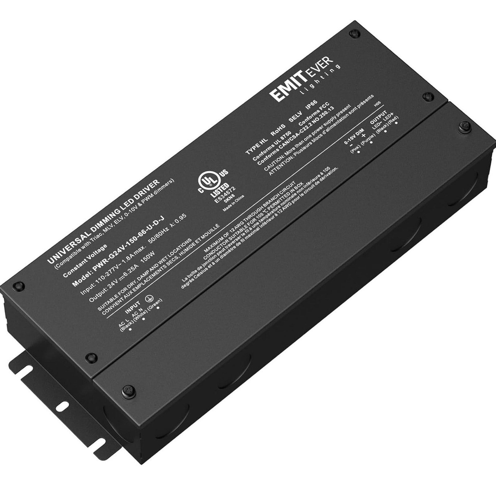 EMITEVER Dimmable Led Driver, 150W AC 110V-277V to DC 24V Transformer, 5-in-1 Dimming: ELV/MLV/TRIAC / 0-10V / 1-10V / 10V PWM/Potentiometer, Waterproof IP67 and UL Listed
